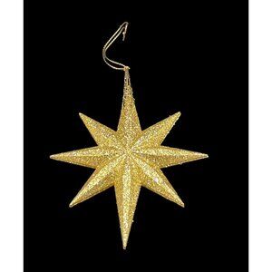 Vtg. Gold Glitter 8 Point Star Christmas Tree Ornament 6”